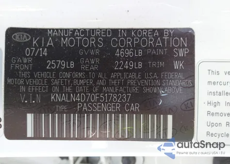 2015 Kia Cadenza Premium z USA, uszkodzony, nr VIN KNALN4D70F5178237